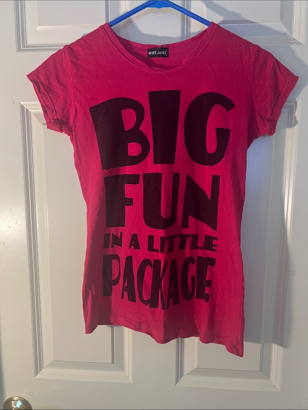 Wet Seal Hot Pink Short Sleeve Tee with Black Graphic